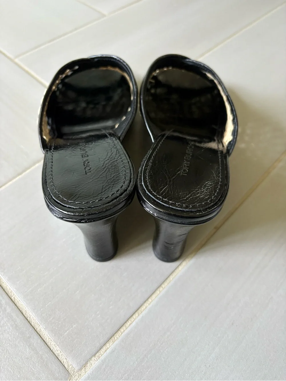 Tory Burch Black and Cream Woven Slide Sandals